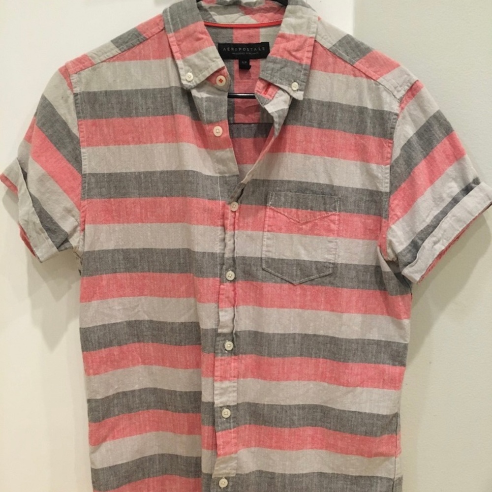 Aeropostale striped, linen short sleeve button-up
